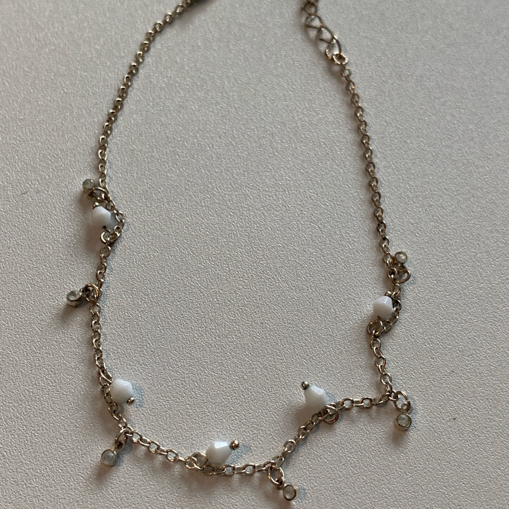 Elegant Silver Plated Ankle Bracelet with crystal and glass dangling accents.